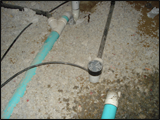 Blue pipes in basement